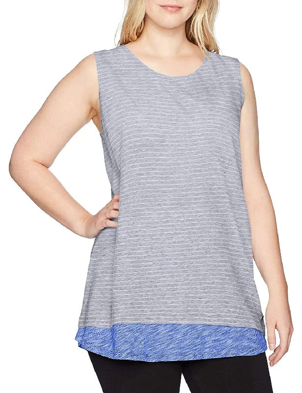 Calvin Klein Performance Women's Plus Stripe Double Layer Tank Grey, 1X comfortable tank top