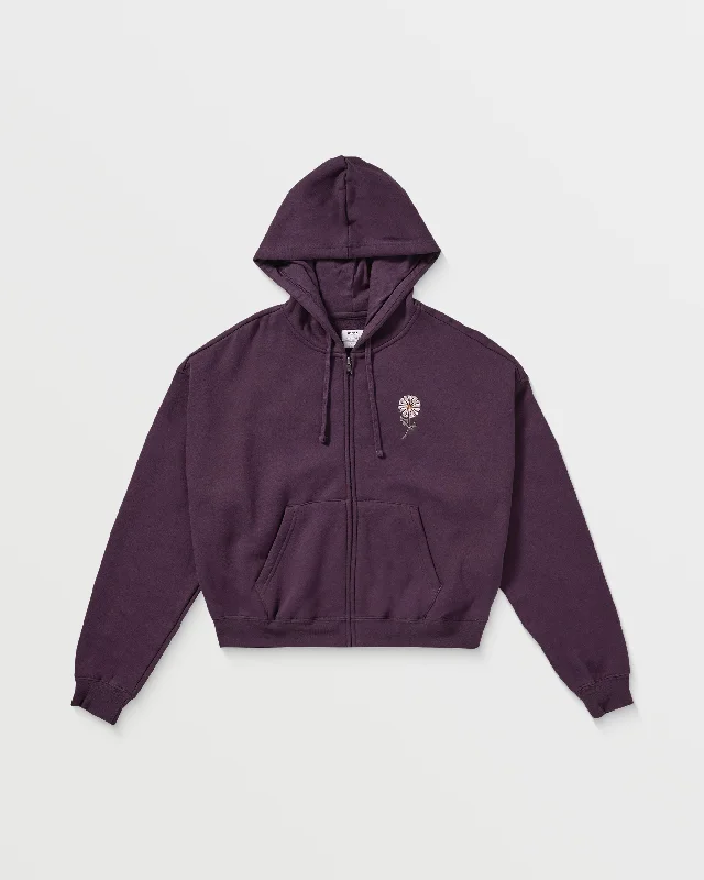 RVCA Flower Court Zip Hoodie - Plum Perfect Hoodie with Belted Waist Structured Tailored