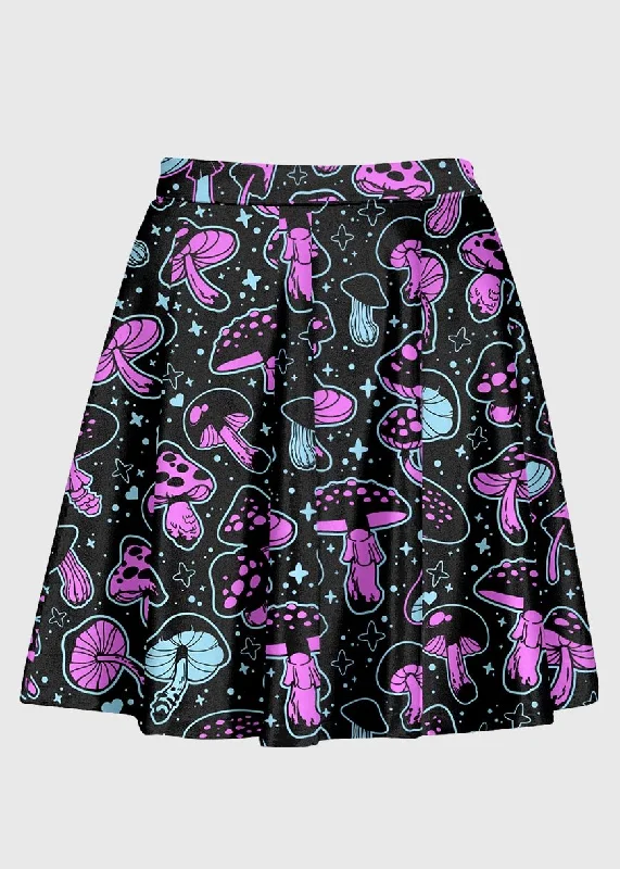 Cute Pink Blue Mushroom Black Skirt denim skirt classic