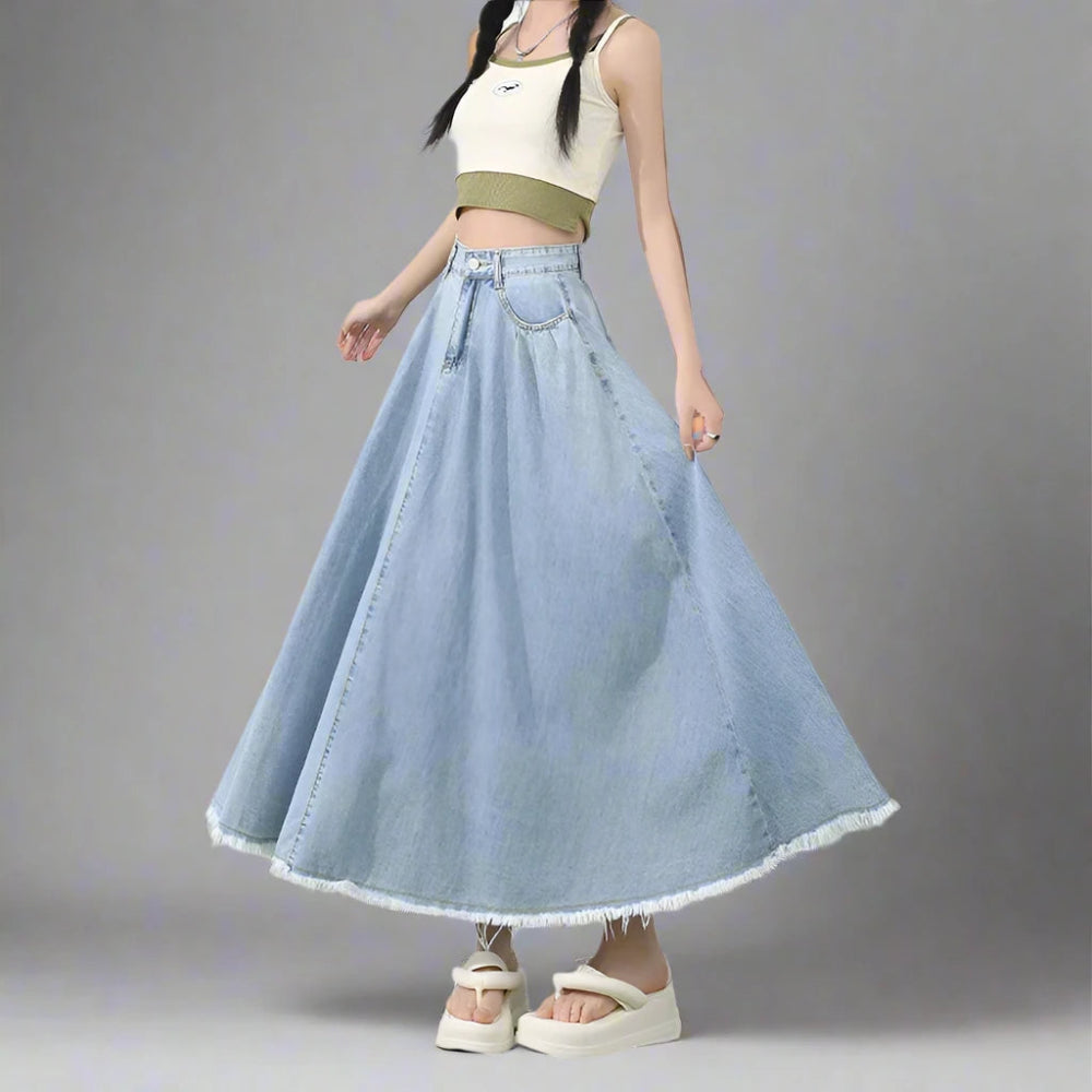 Casual Blue Denim Long Skirt seamless skirt comfort