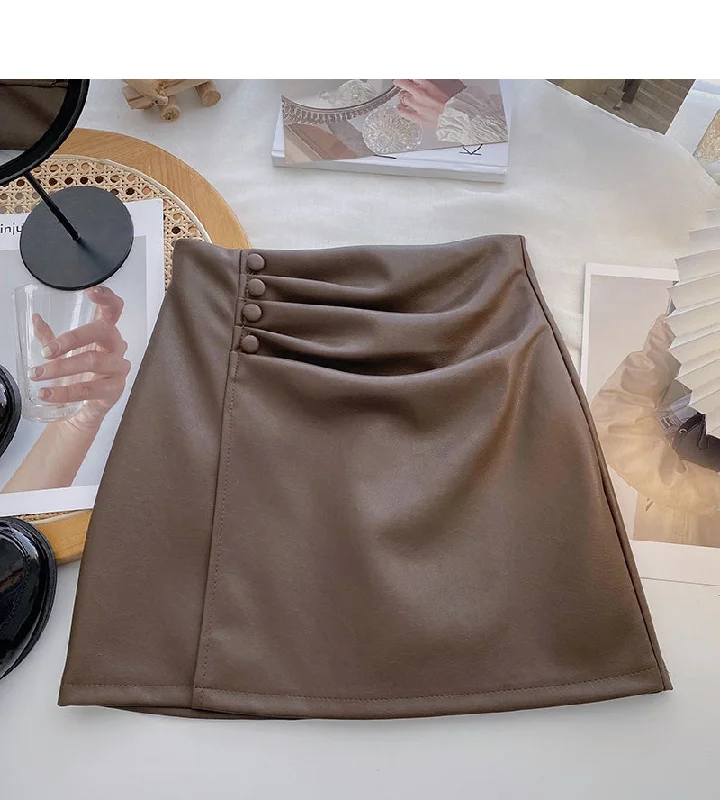 Solid color pleated PU leather short skirt for women is thin and versatile 5587 ruffled skirt detail Solid color pleated PU leather short skirt for women is thin and versatile 5587 ruffled skirt detail