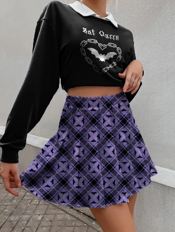 Alt Bat Plaid Pleated Skirt leather skirt modern