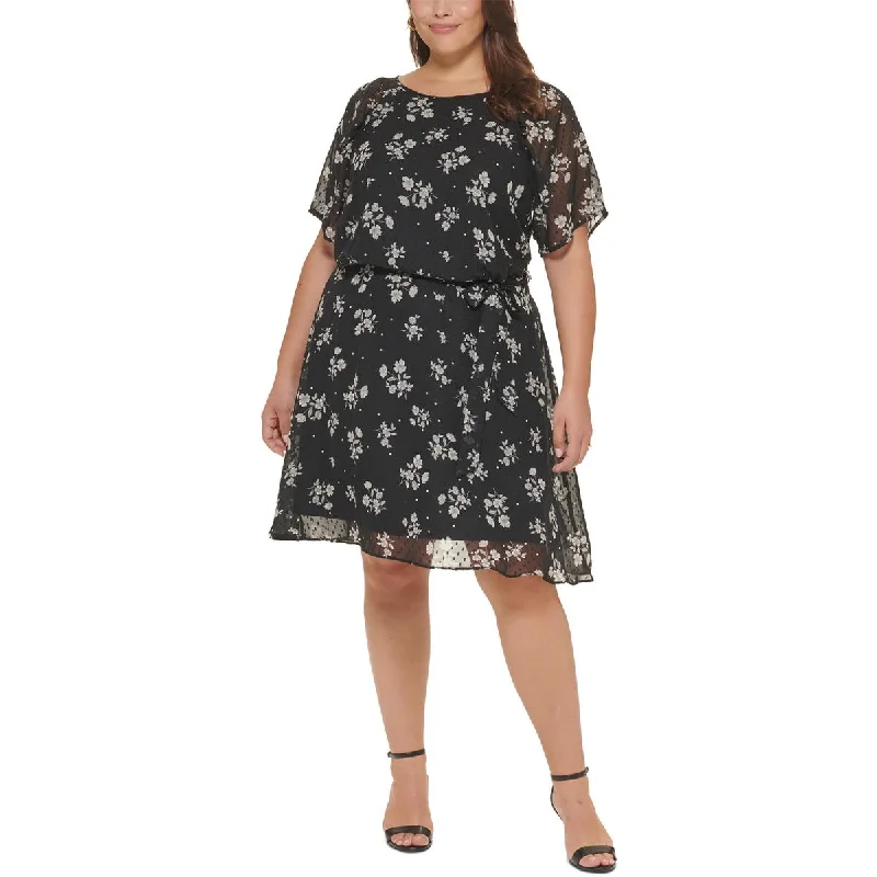 Plus Womens Chiffon Floral Fit & Flare Dress Tunics Sale discount