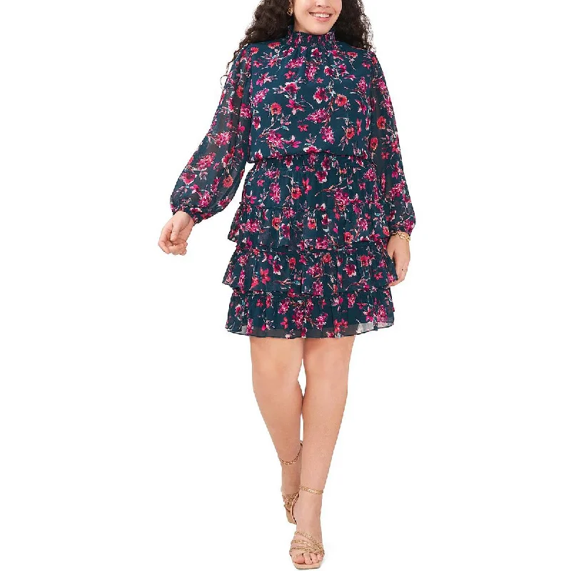 Plus Womens Floral Knee Fit & Flare Dress Tunics Evening elegant