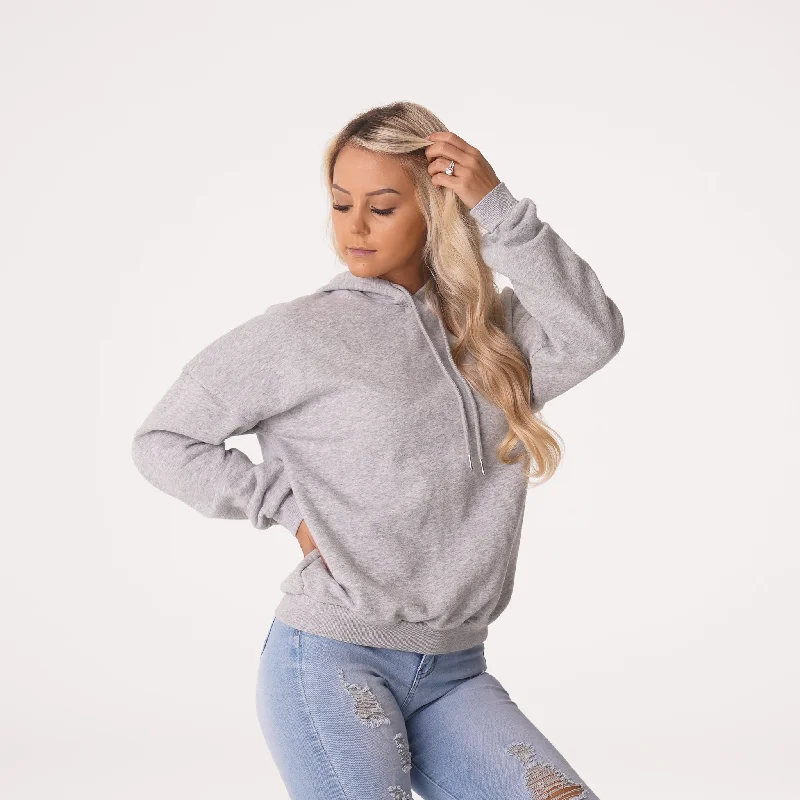 Grey Essential Drop Shoulder Hoodie Hoodie with Set-In Sleeves Structured Classic