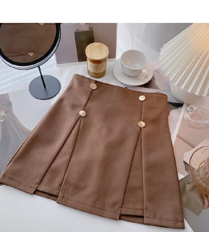 Niche design double row buttons show thin crimp high waist skirt 5652 silk skirt smooth Niche design double row buttons show thin crimp high waist skirt 5652 silk skirt smooth