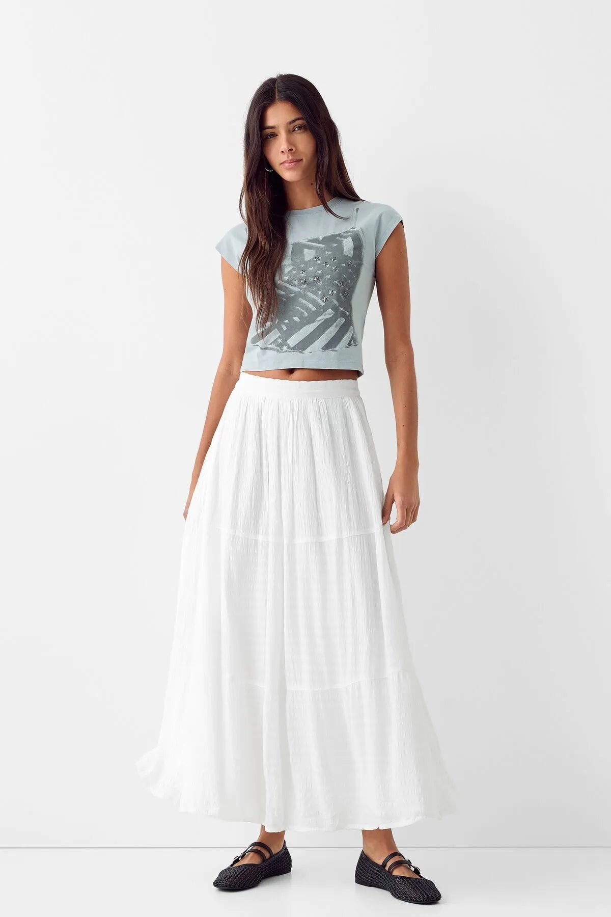 Bershka Textured midi skirt linen skirt relaxed