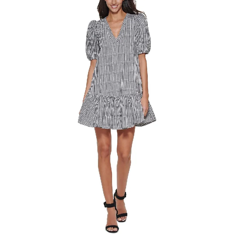 Womens Gingham Knee-Length Shift Dress Bodycon Club Sequined