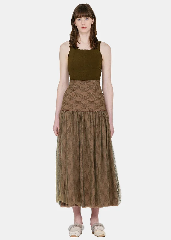 Brown Layered Skirt zip skirt side