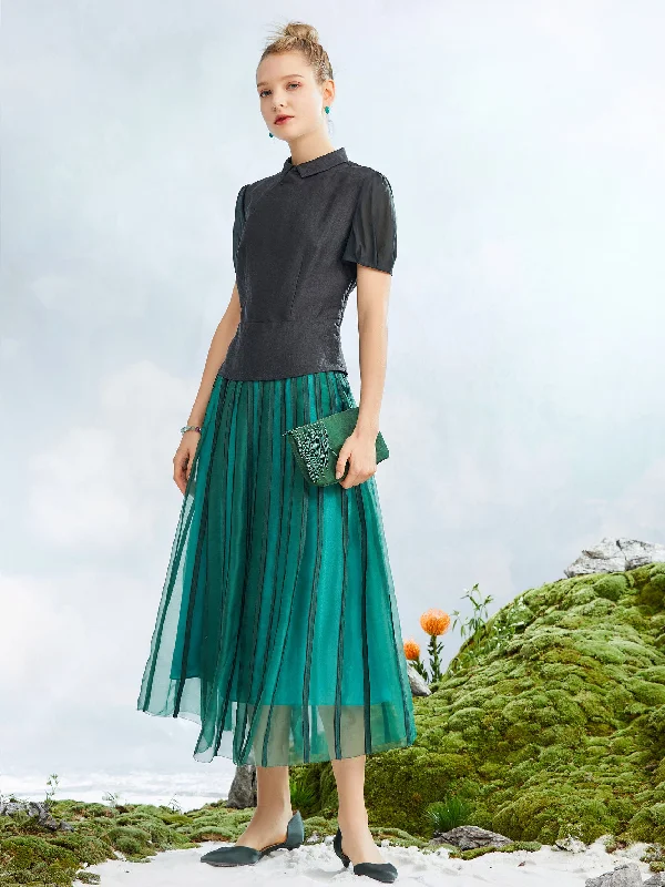 Mulberry Silk Organza Skirt with Gambiered Guangdong Silk Strip flowy skirt hem