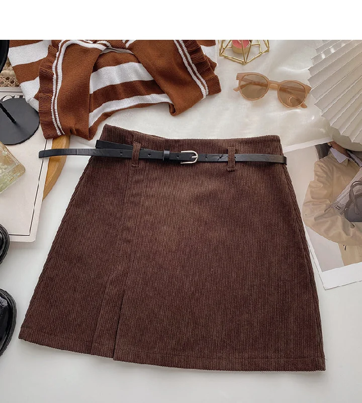 Niche solid color pleated high waist A-line skirt with belt 5579 patchwork skirt art Niche solid color pleated high waist A-line skirt with belt 5579 patchwork skirt art
