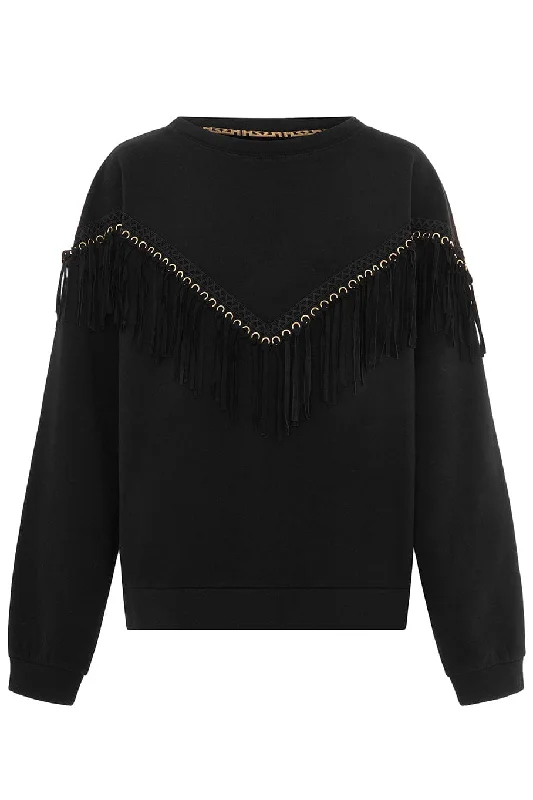 Ada Suede Fringed Sweatshirt Hoodie Sweatshirt Pullover