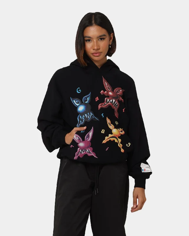 Carré X Kenny Scharf Meanie Oversized Hoodie Black Hoodie with Metallic Shiny Futuristic