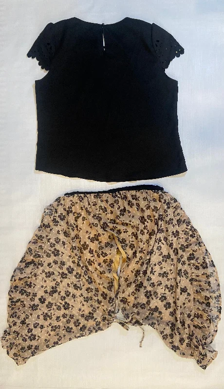 Lot of 2- Women Shein Black Dress Shirt & Peach Love Tan Floral Body suit (Size L NWOT) Square Neckline Feminine