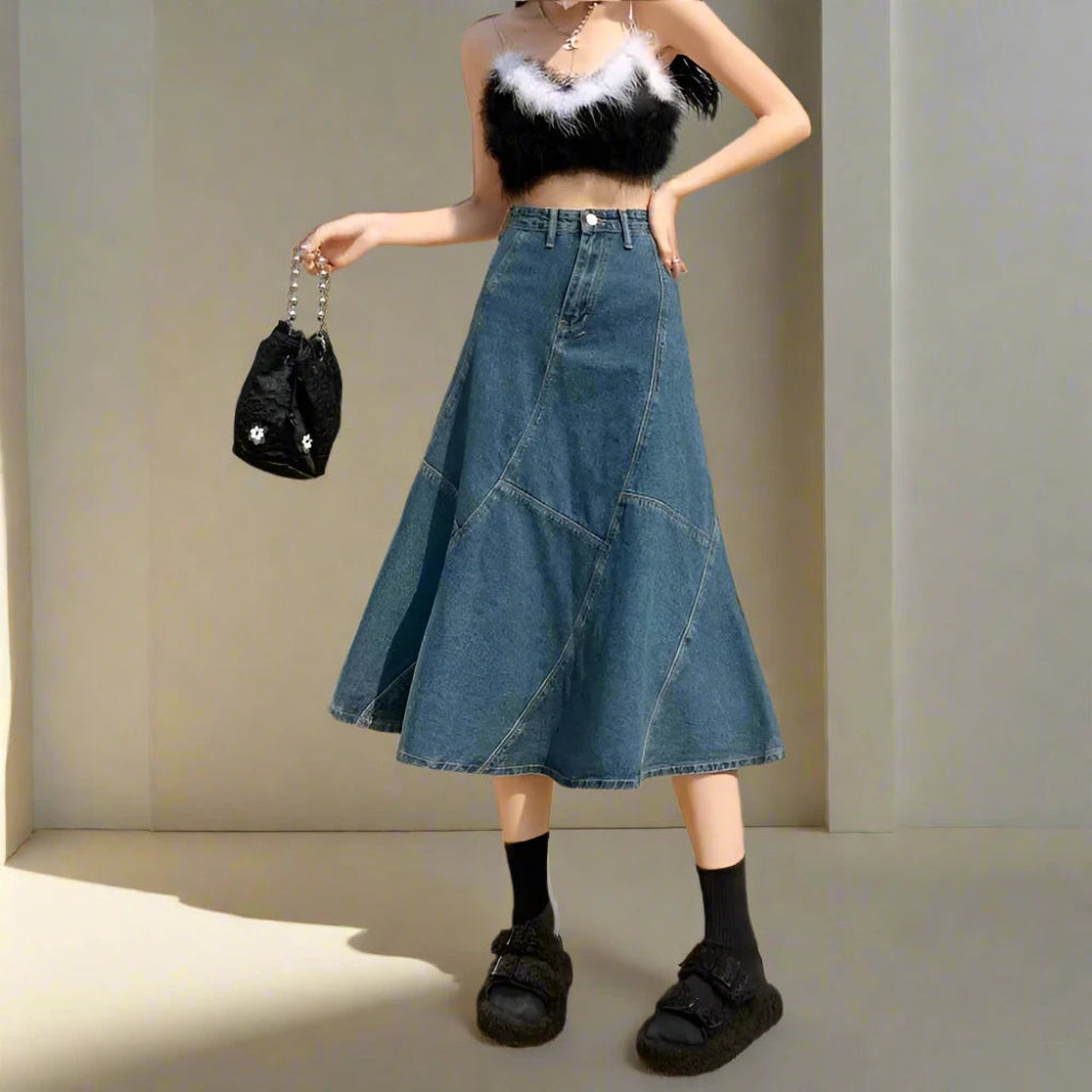 Cute Acubi Denim Midi Skirt tulle skirt dreamy