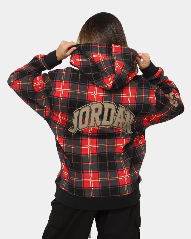 Jordan Essential Holiday Plaid Fleece Pullover Hoodie Fire Red Hoodie with Hem Detail Decorative Unique