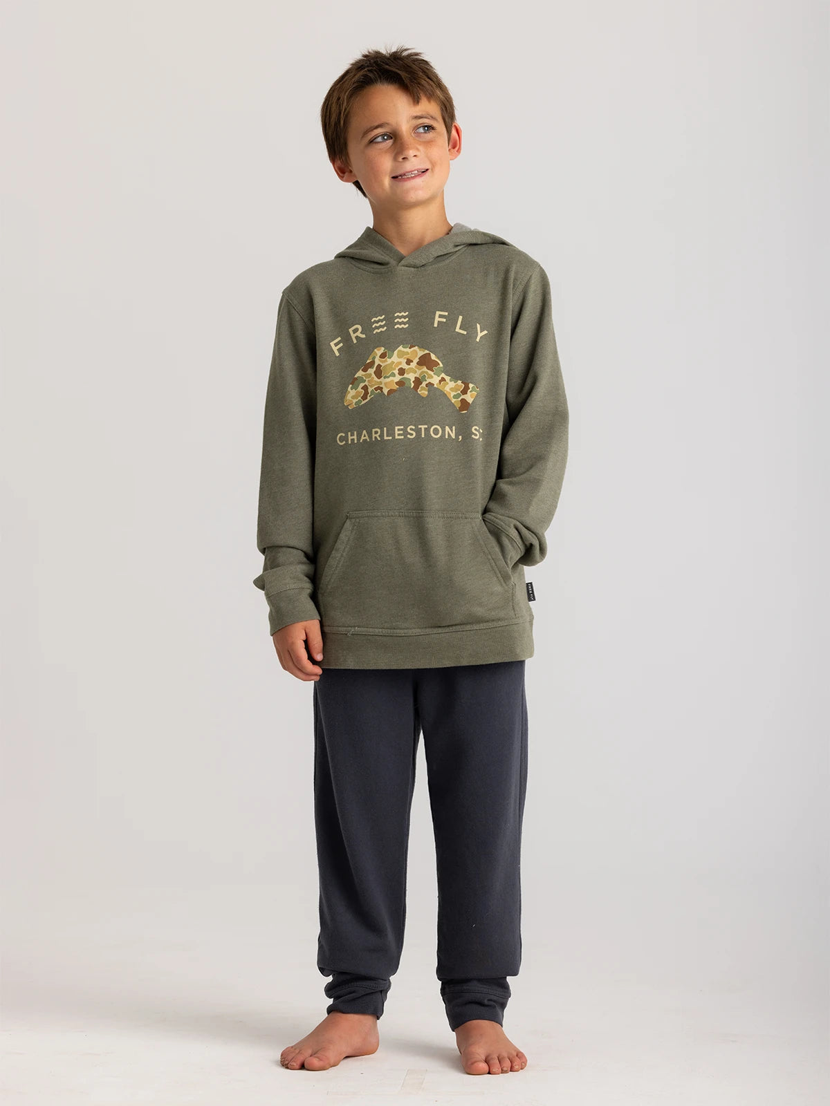 Youth Vintage Camo Redfish Fleece Hoodie - Heather Fatigue Hoodie with Half-Zip Sporty Casual