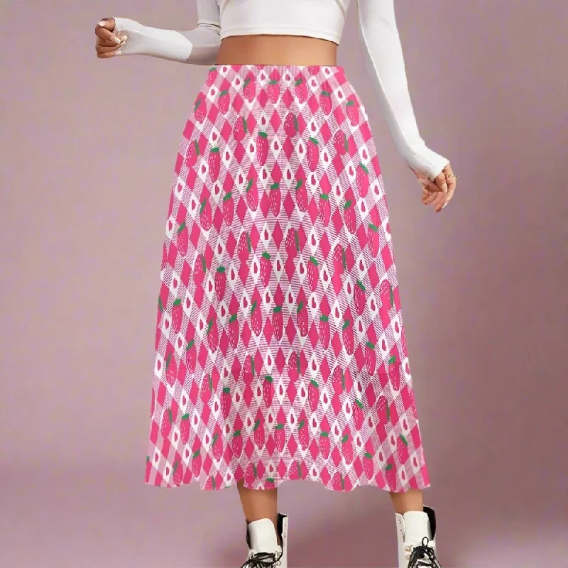 Pink Strawberry Double-Layer Chiffon Maxi Skirt denim skirt fashionable