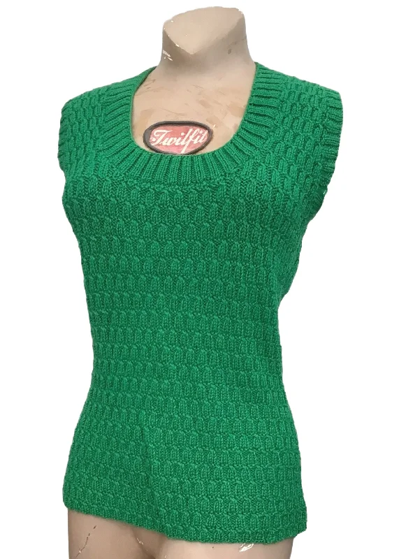 Vintage 70s Hand Knitted Green Tank Top strappy tank top