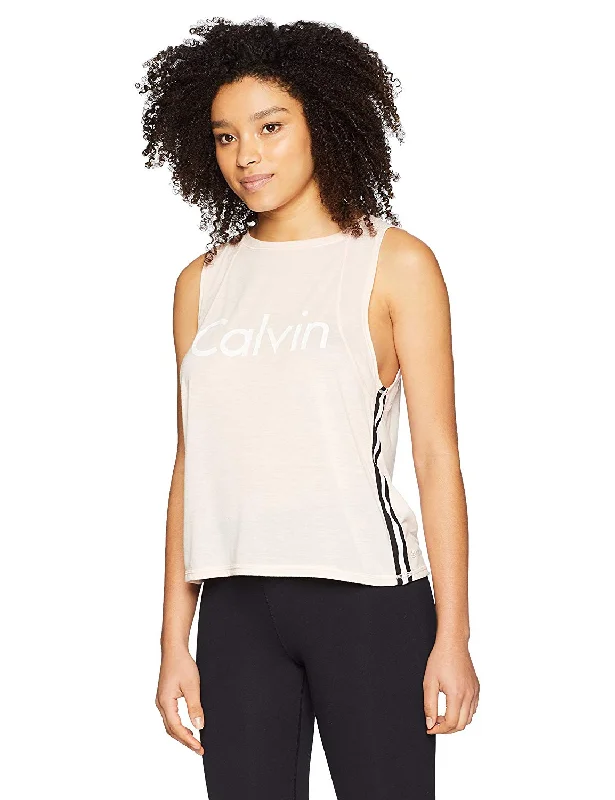 Calvin Klein Performance Women's Open Back Cropped Tank Top, Seashell, XL sexy tank top