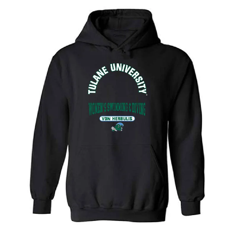 Tulane - NCAA Women's Swimming & Diving : Lillian Von Herbulis - Classic Fashion Shersey Hooded Sweatshirt Hoodie with High Neck Warm Protective