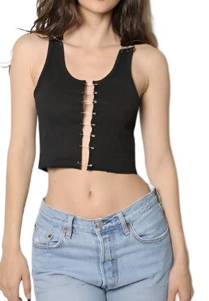 iamkoko - "Cutout Safety Pin Cropped Ribbed Tank Top" - Stylish trendy tank top