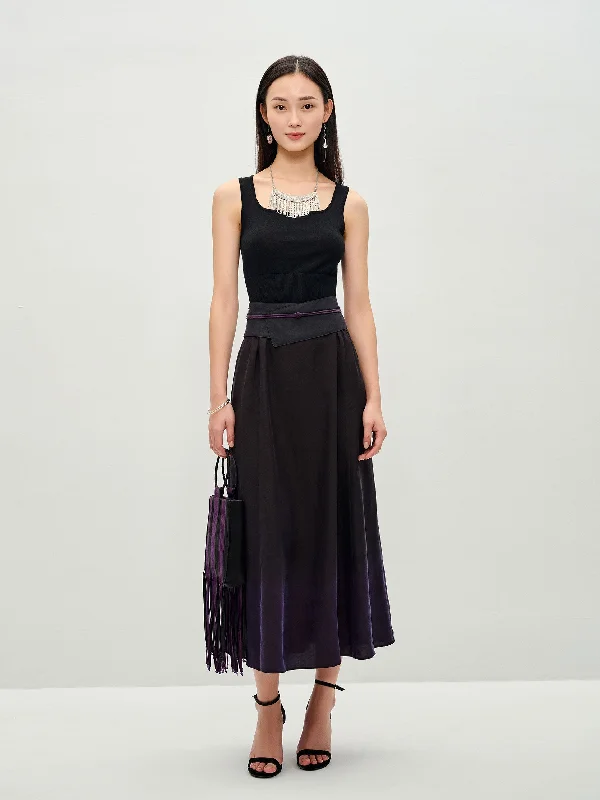 Gambiered Guangdong Silk Dip Dye Waist Cummerbund Skirt high waist skirt