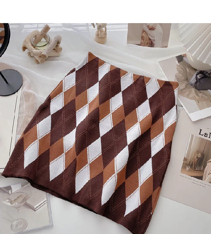 Retro lazy contrast color rhombic lattice Thin High Waist Hip Wrap Skirt 5569 lace skirt intricate Retro lazy contrast color rhombic lattice Thin High Waist Hip Wrap Skirt 5569 lace skirt intricate