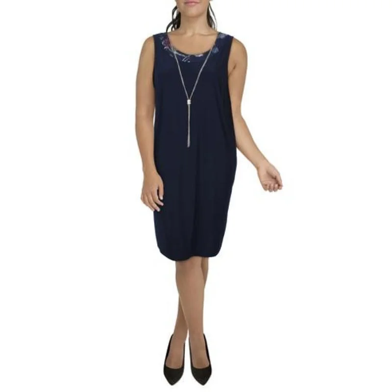 Plus Womens Contrast Trim Polyester Sheath Dress Boatneck Modish Everyday