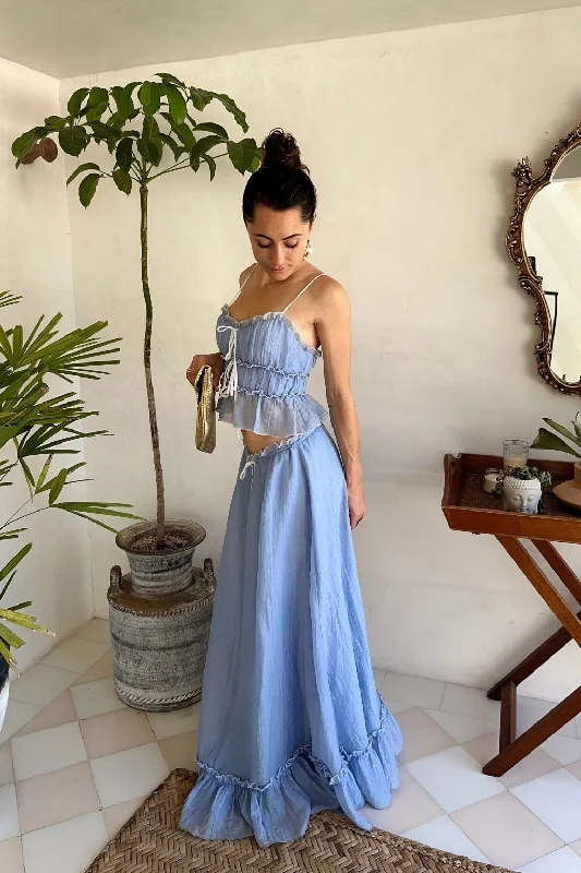 Dahlia Blue Maxi Skirt linen skirt natural