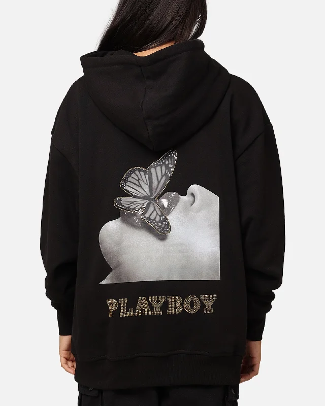 Playboy Diamanté Hoodie Black Hoodie with Relaxed Fit Easy Casual