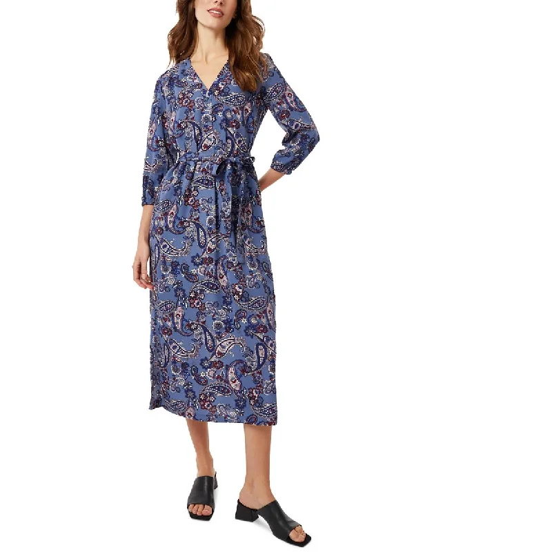 Womens Paisley Long Shift Dress Crew Neckline Casual