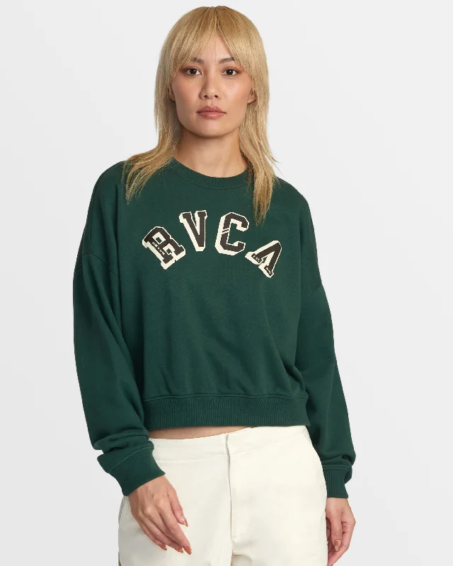 Ivy League Crew Sweatshirt - Pineneedle Hoodie with High-Low Hem Asymmetrical Trendy