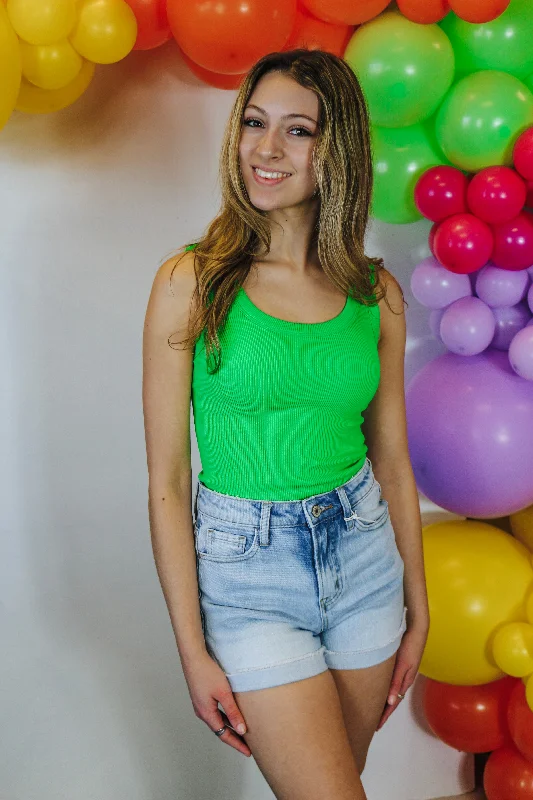 Do You Mind Kelly Green Ribbed Tank fitted tank top