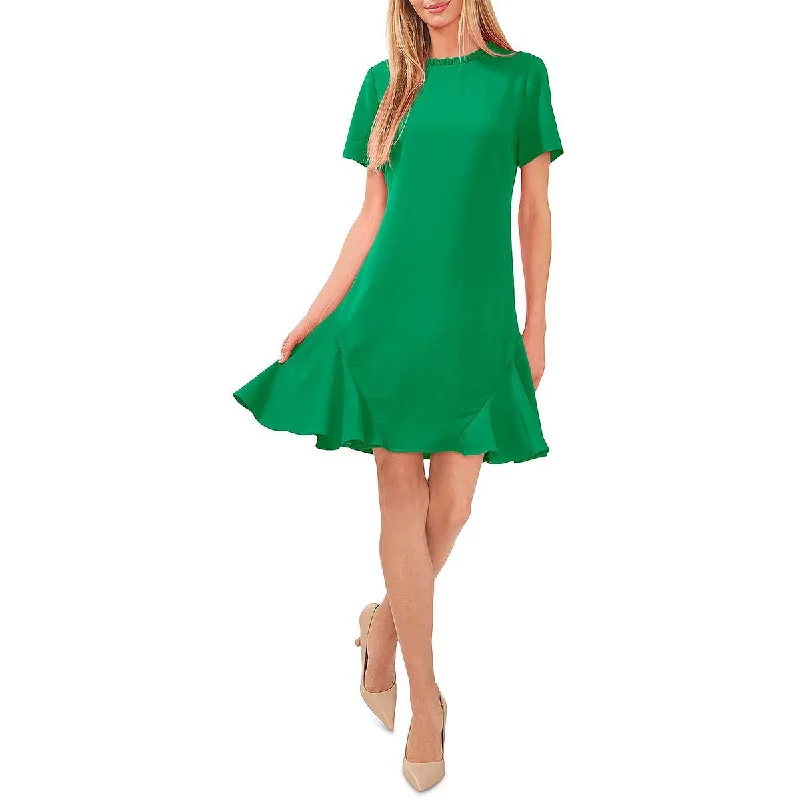 Womens Crepe Ruffled Trim Shift Dress Tunics Bestseller popular