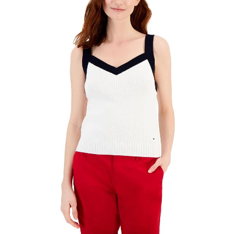 Womens Color Blocked Ribbed Trim Tank Top turquoise tank top