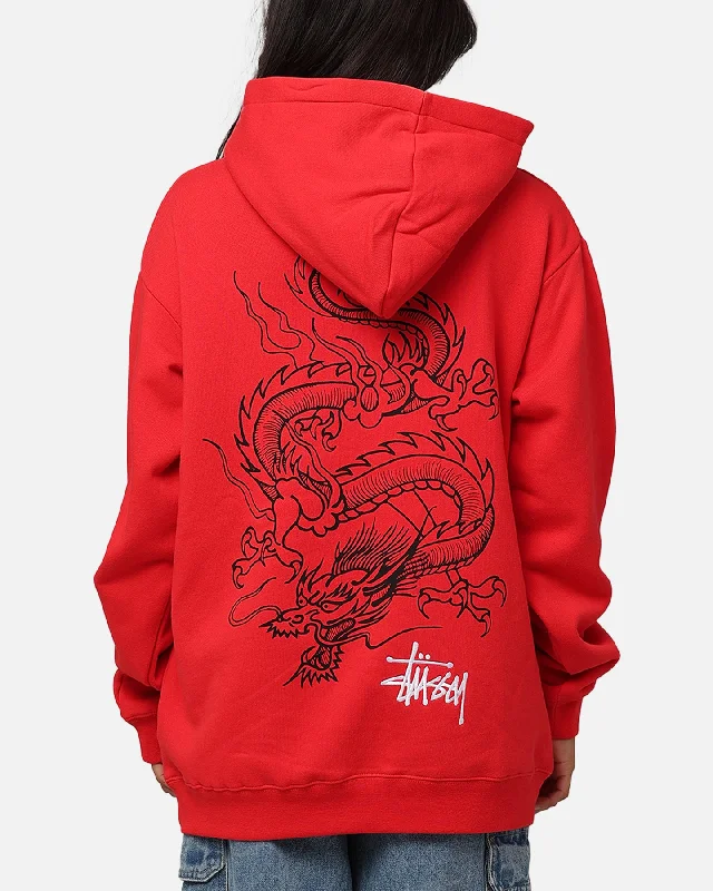 Stüssy Dragon Hoodie Pigment Red Hoodie with Elastic Cuffs Stretchable Comfortable