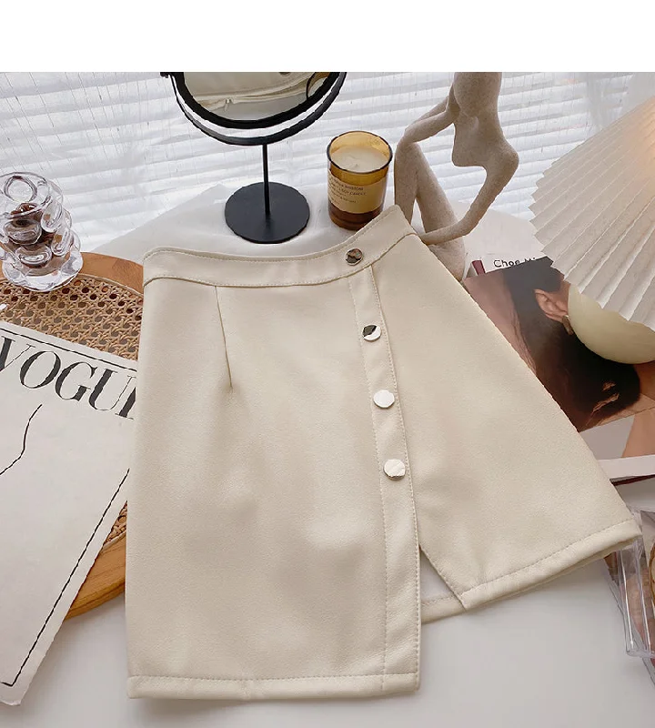 Fashionable temperament irregular single breasted high waist PU leather skirt 5593 denim skirt durable Fashionable temperament irregular single breasted high waist PU leather skirt 5593 denim skirt durable