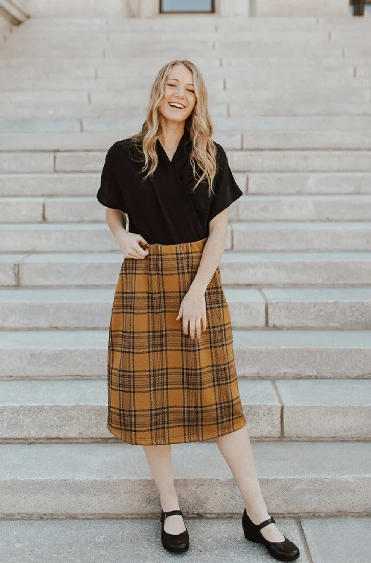 Carrie Skirt Golden Turquoise Plaid denim skirt classic