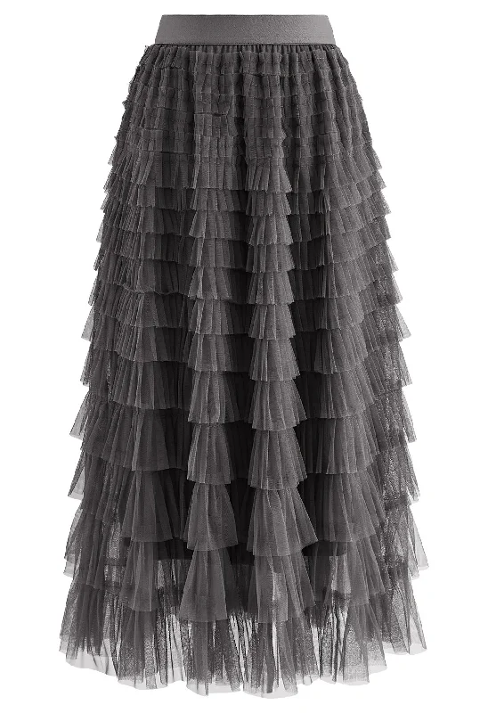 Rara Pleated Tulle Midi Skirt cotton skirt soft