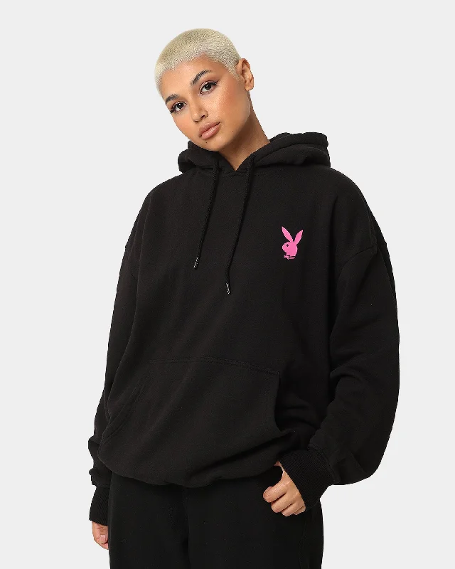 Playboy PB LA Track Club Hoodie Black Magenta Hoodie with Applique Textured Unique