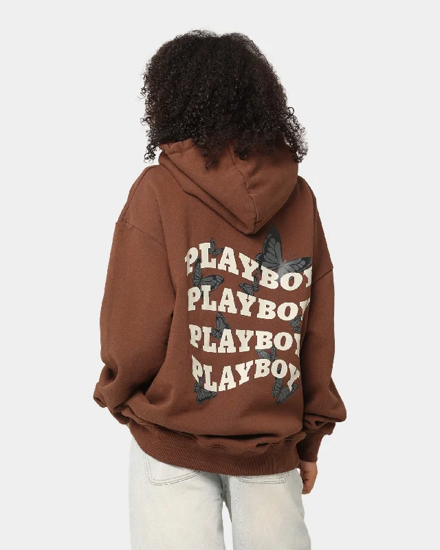 Playboy Butterfly Original Fit Hoodie Brown/Tan Hoodie with Tie-Dye Psychedelic Retro