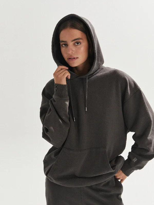 Parker Hoodie Charcoal Hoodie with Hem Embroidery Detailed Premium