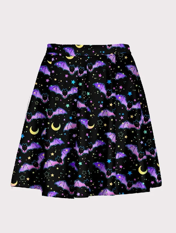 Spooky Cute Bat Flare Skirt silk skirt sleek