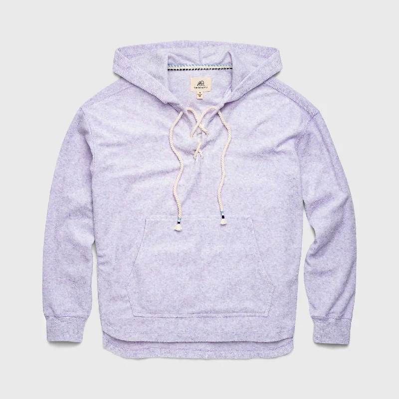 Avery Laceup Terry Hoodie - Lilac Heather Hoodie with Ribbed Neckline Snug Warm