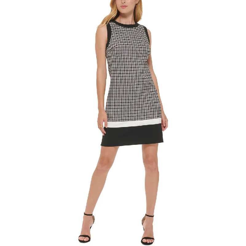 Womens Mini Houndstooth Sheath Dress Tunics Practical easy-care