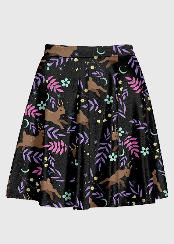 Deer Floral Kawaii High Waist Skirt floral skirt print