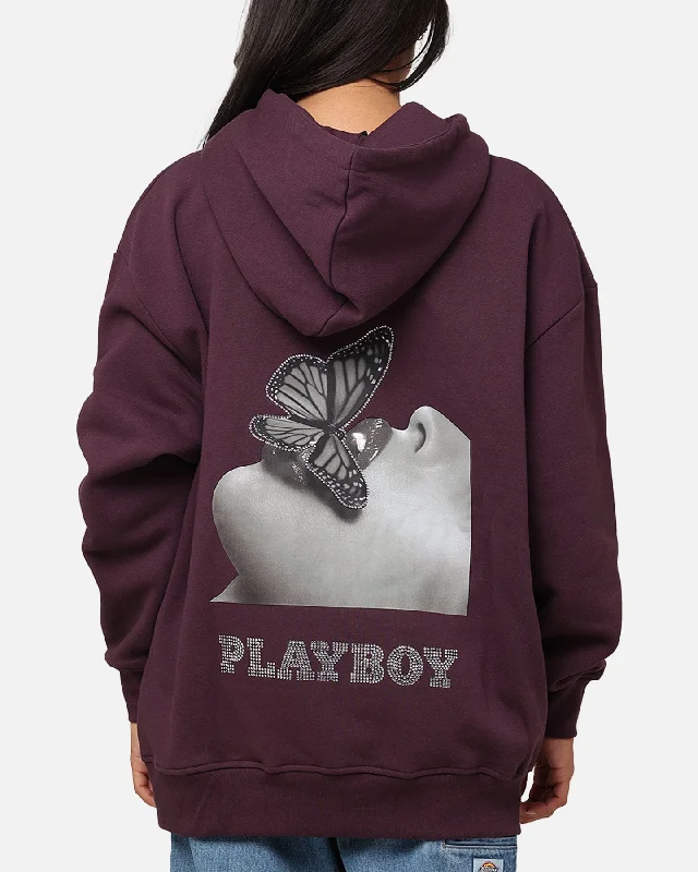 Playboy Diamanté Hoodie Plum Hoodie with Stripes Bold Sporty