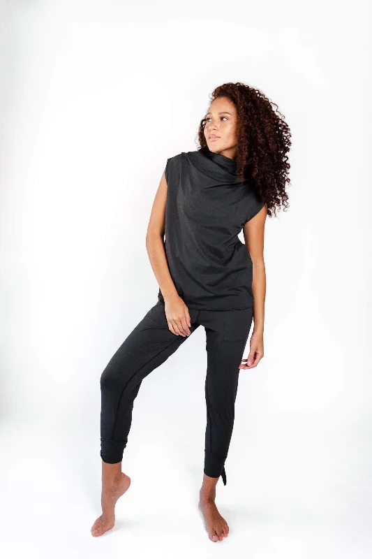 Goddess Cowl Tank in Jet Black by Yoga Democracy v-neck tank top