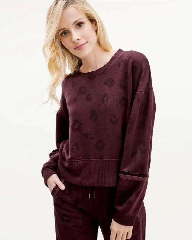 Splendid - Corinna Pullover in Black Cherry Leopard Ruffle Sleeve Feminine